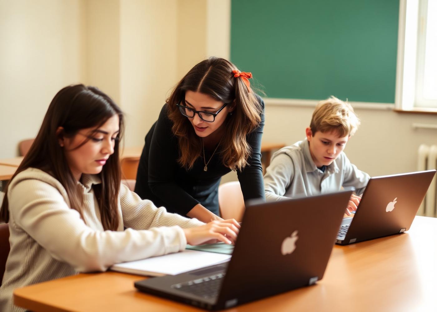 Leerlingen werken samen aan een opdracht in de klas
